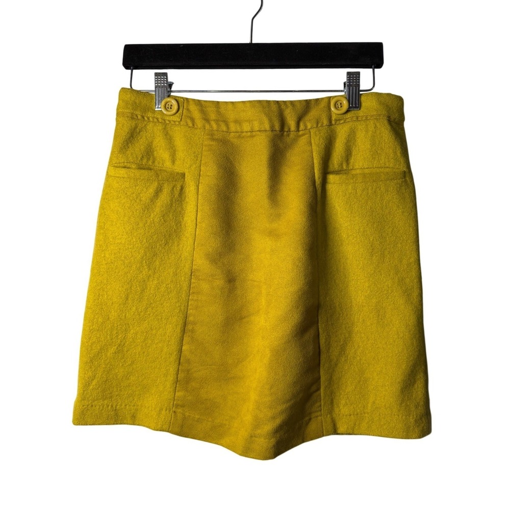 Cooperative Womens Size 4 Mini Skirt Fuzzy‎ Yellow Mustard Wool Blend Retro Boho